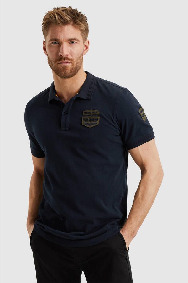 PME Legend regular fit polo met patches donkerblauw