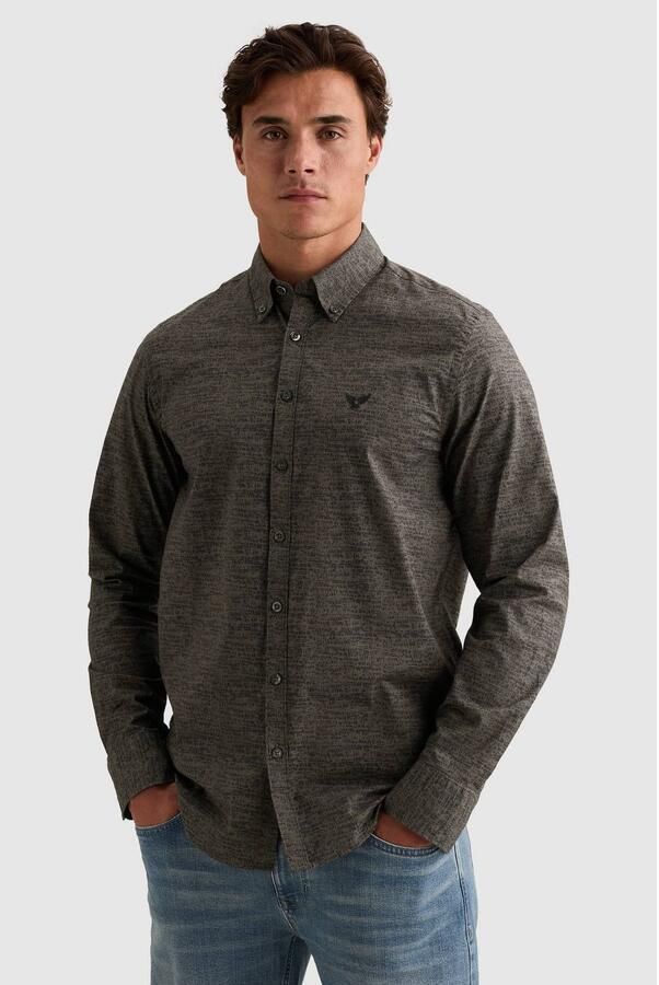 PME Legend regular fit poplin casual overhemd met print antraciet