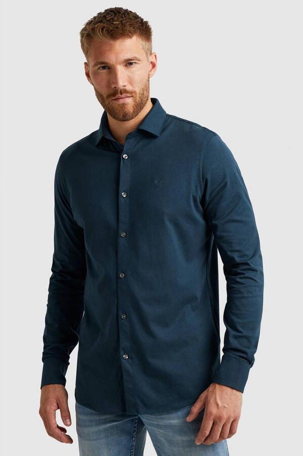 PME Legend regular fit satin jersey overhemd met logo navy blazer