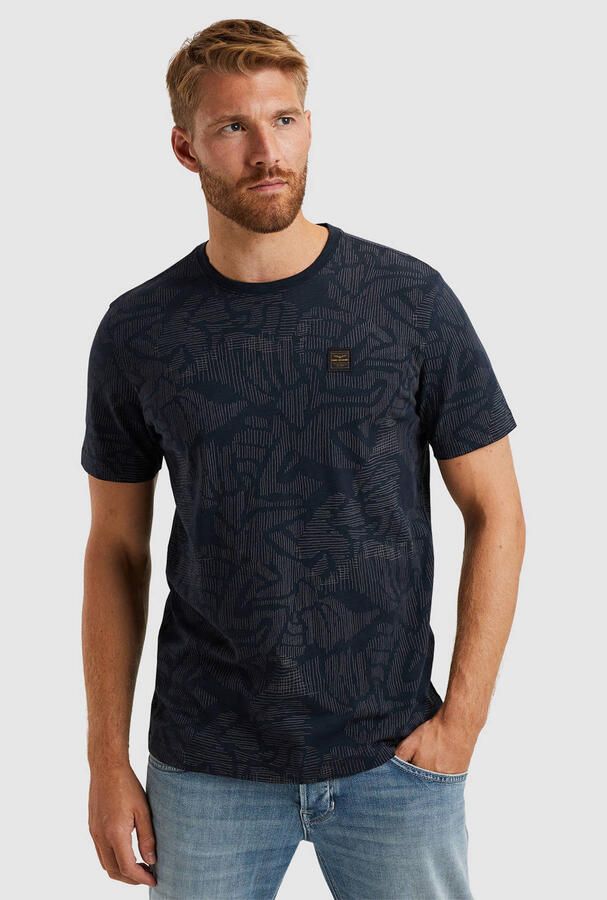 PME LEGEND Heren Polo's & T-shirts Short Sleeve R-neck Slub Jersey Aop Blauw