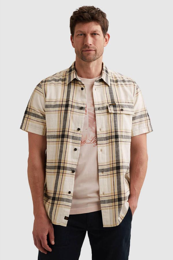 PME Legend regular geruit casual overhemd beige