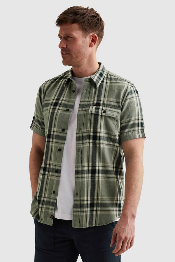 PME Legend regular geruit casual overhemd groen