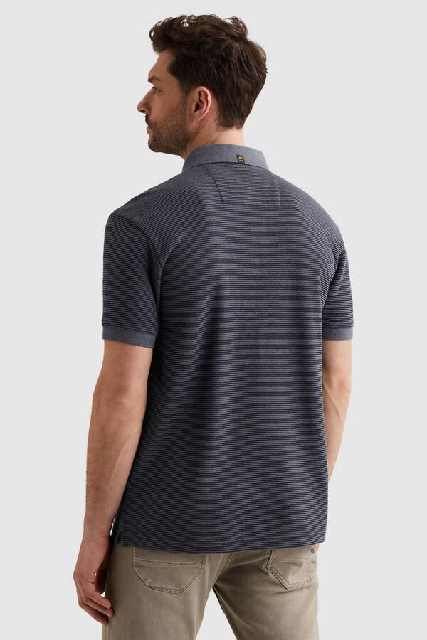 PME Legend regular gestreepte polo donkerblauw fijn gebreid