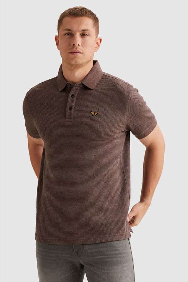 PME Legend regular gestreepte polo roodbruin fijn gebreid