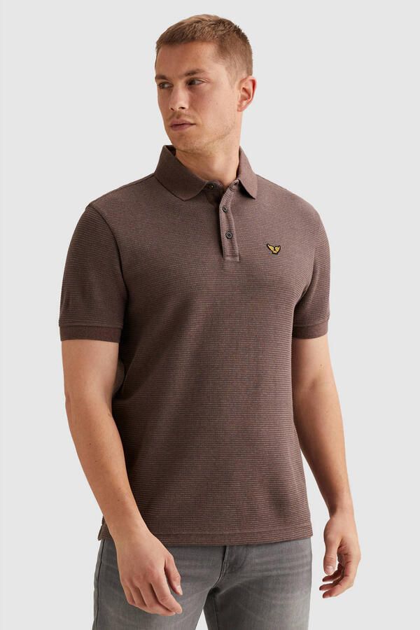 PME Legend regular gestreepte polo roodbruin fijn gebreid - Foto 2