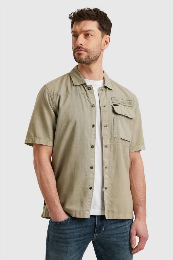 PME Legend Short Sleeve Overhemd Linen Blend Groen