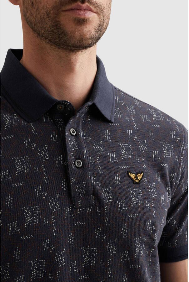 PME LEGEND Polo met allover print en ribkraag