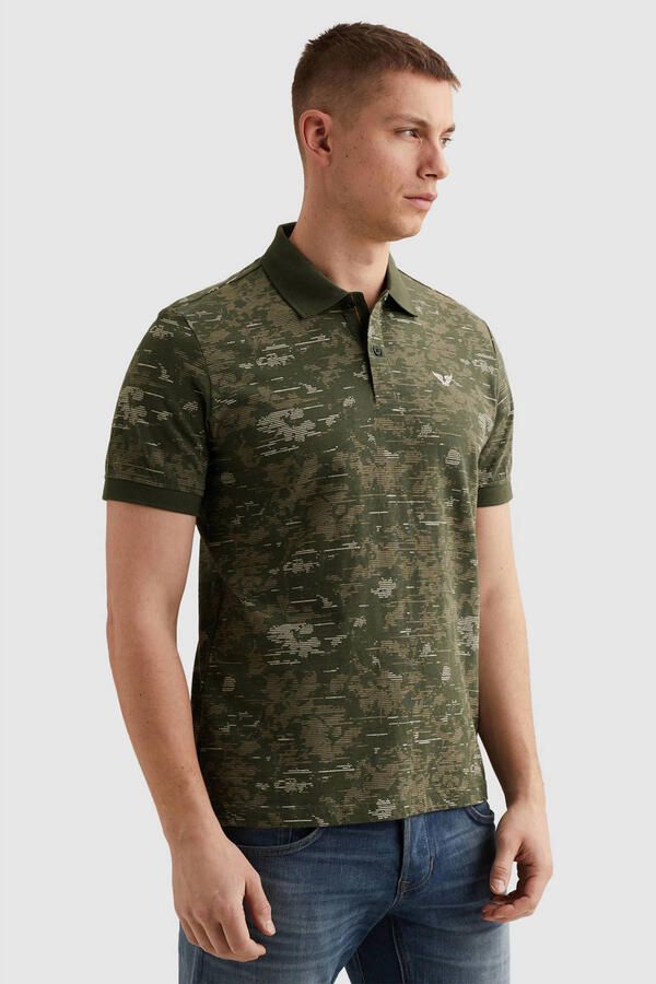 PME LEGEND Polo van slub jersey met allover print