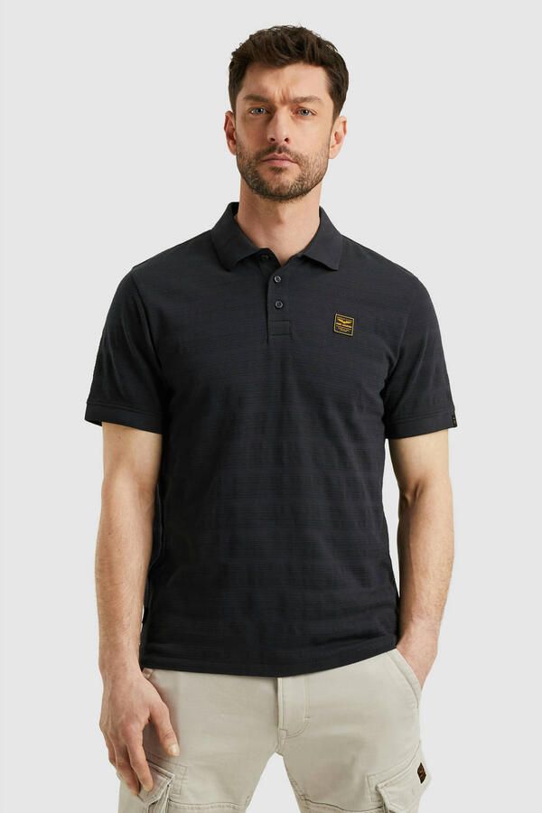 PME Legend regular polo met ingebreid patroon donkerblauw - Foto 3