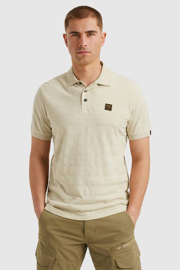 PME Legend regular polo met ingebreid patroon ecru - Foto 2