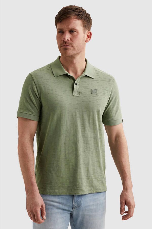 PME Legend regular polo met ingebreid patroon groen