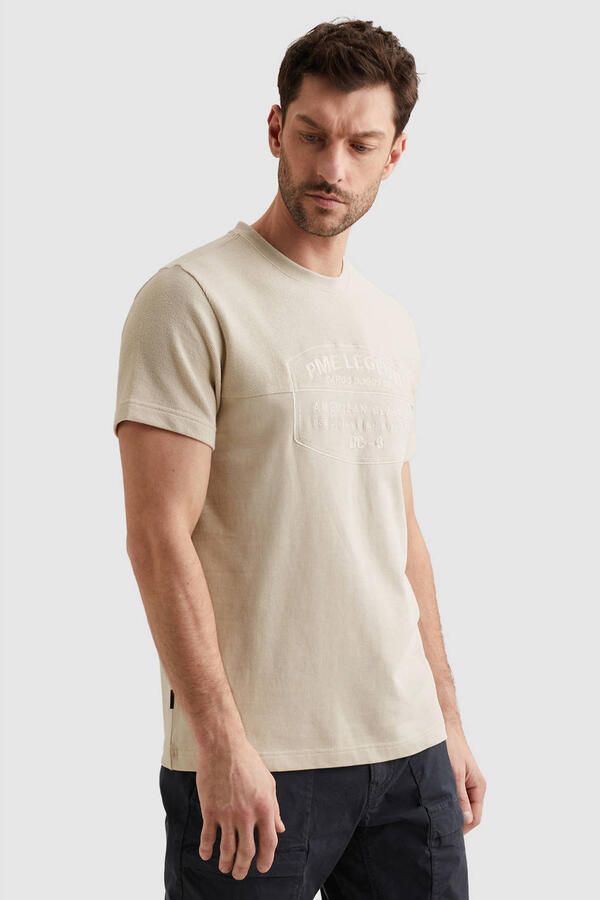 PME Legend regular T-shirt beige met textuur