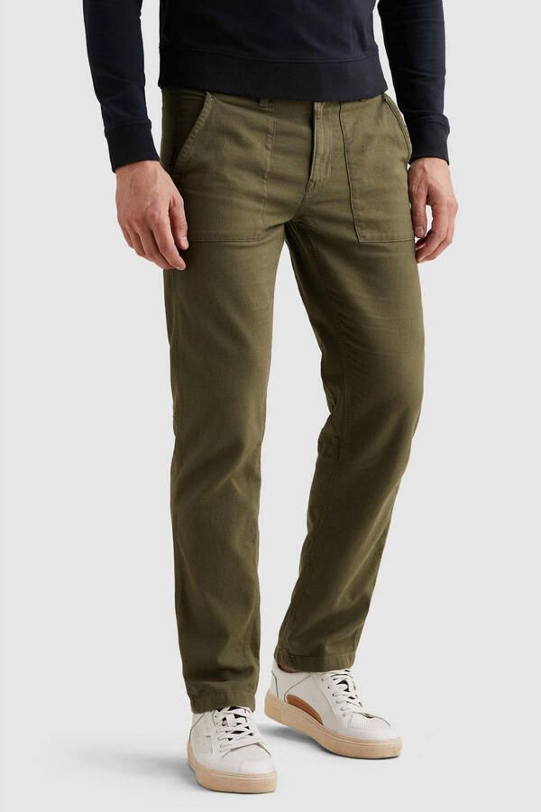 PME Legend relaxed casual broek met linnen donkergroen