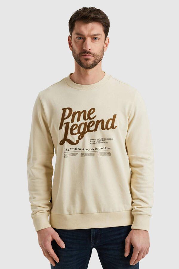 PME Legend Crewneck Peached Terry Sweatshirt Beige Heren