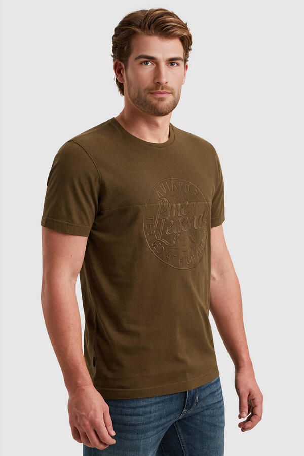 PME Legend Korte Mouw R-hals Piqué Mix Shirt Brown Heren