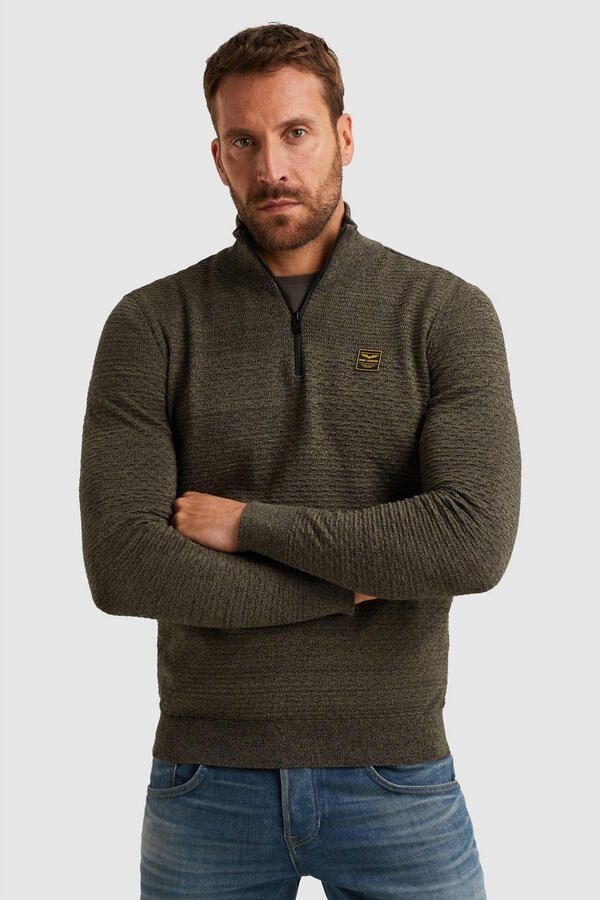 PME Legend Half Zip Structure Mouliné Trui Dusky Groen