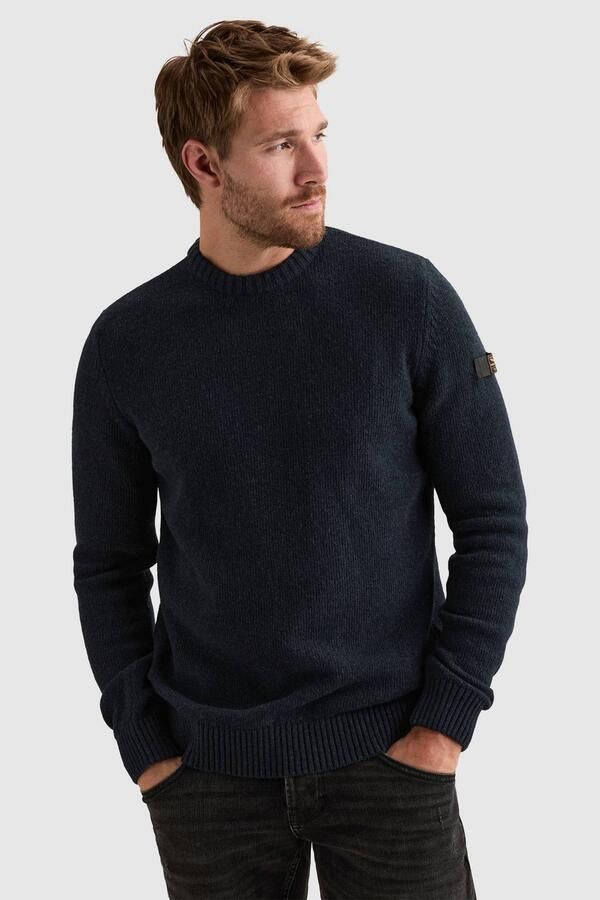 PME Legend wollen regular fit gebreide trui donkerblauw