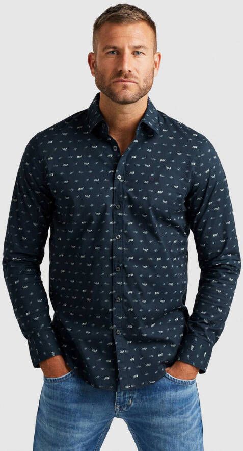 PME Legend regular fit overhemd met all over print donkerblauw