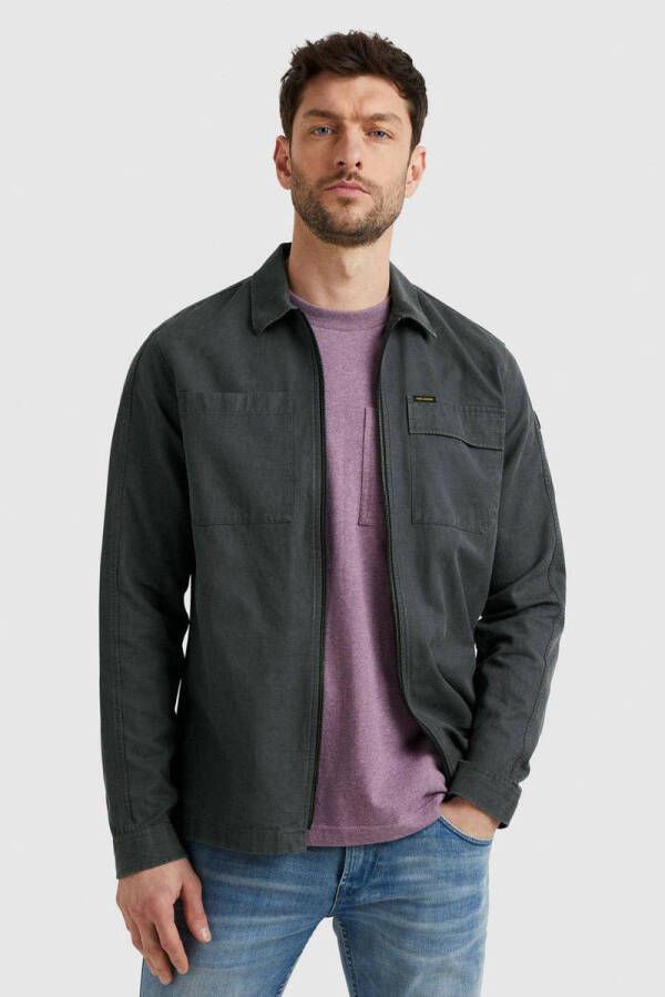 PME Legend Grijze Overshirt Long Sleeve Shirt Tencel Linen Blend