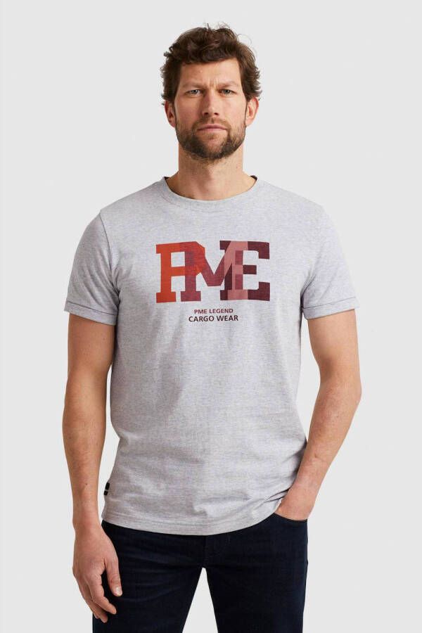 PME Legend regular fit T-shirt met logo lichtgrijs