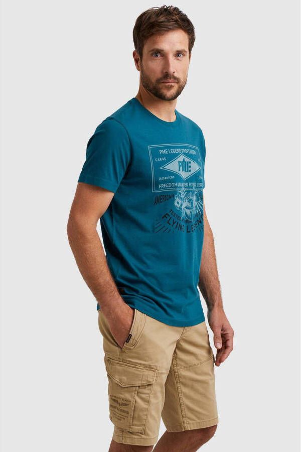 PME Legend regular fit T-shirt met printopdruk blauw