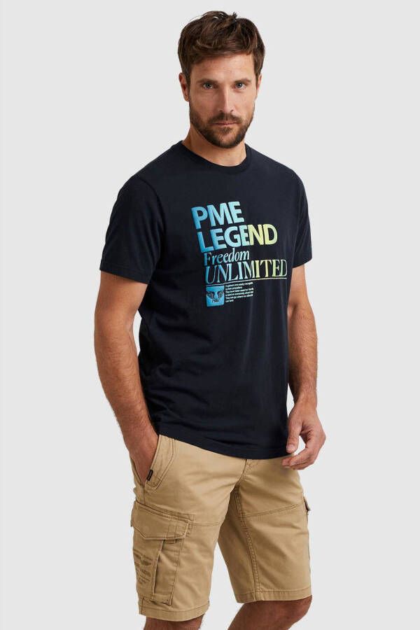 PME Legend regular fit T-shirt met printopdruk donkerblauw