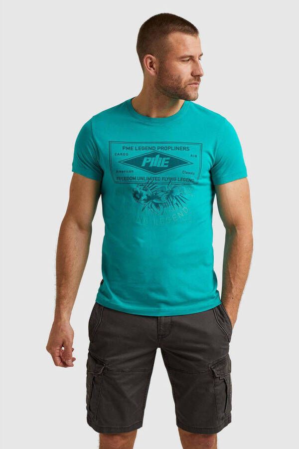 PME Legend regular fit T-shirt met printopdruk turquoise