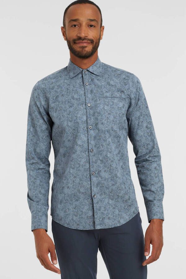 PME Legend Long sleeve shirt allover print po dark denim Blauw Heren