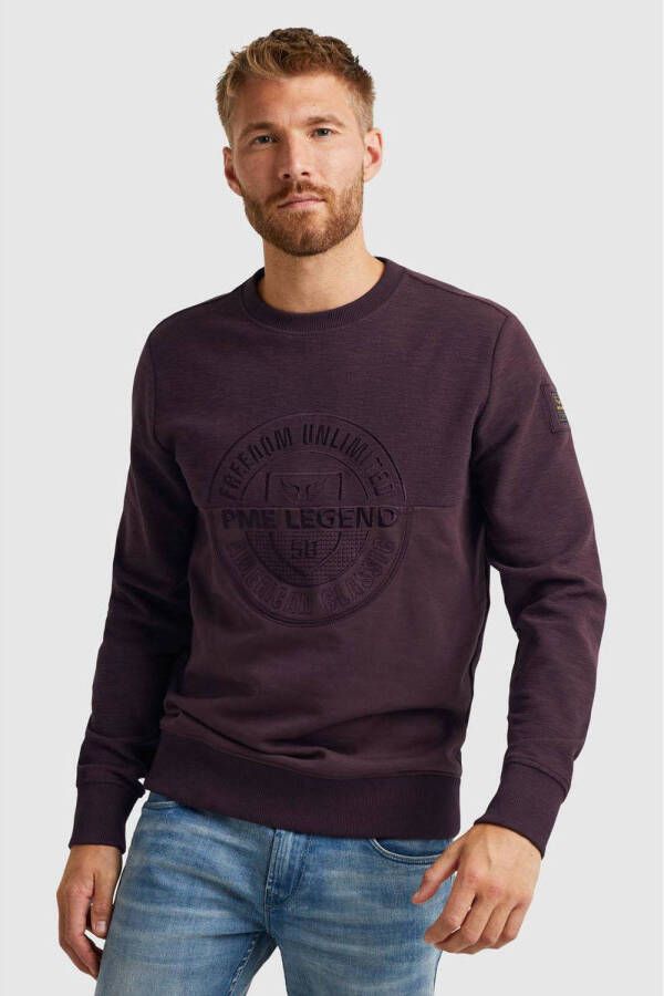PME Legend sweater met logo en borduursels donkerrood