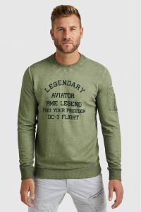 PME Legend sweater met printopdruk oil green