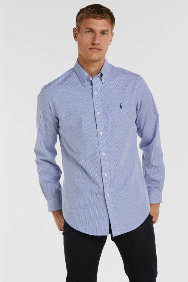 Ralph Lauren Stijlvolle Blauw Witte Hairline Streep Sport Shirt Blauw Heren