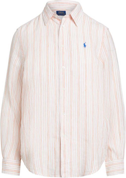 POLO Ralph Lauren gestreepte linnen blouse wit oranje