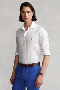 Polo Ralph Lauren Mannen linnen shirt op maat gemaakte lange arm Wit Heren