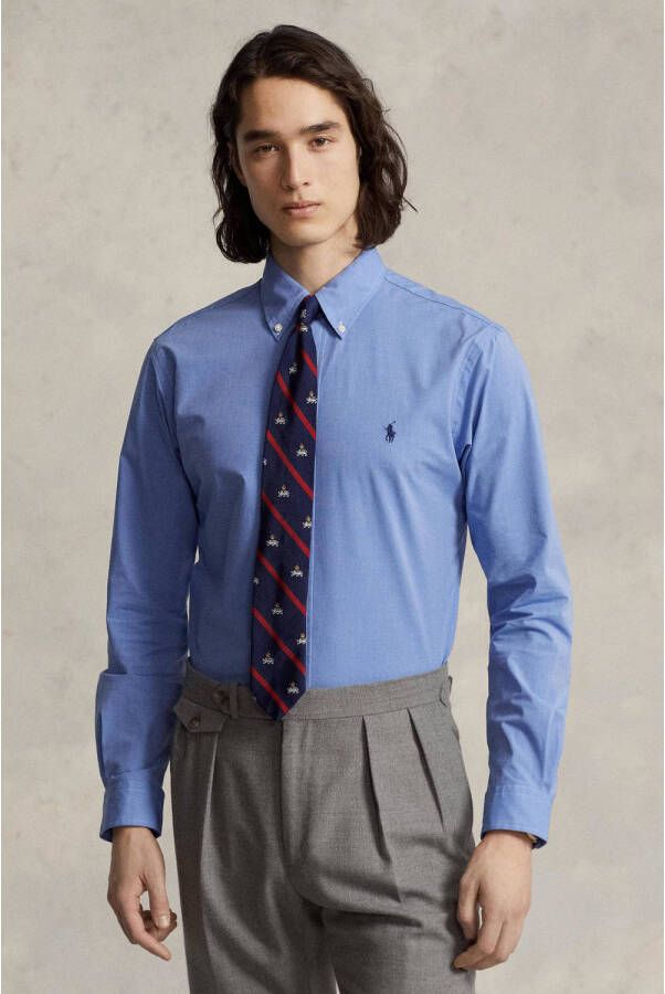 POLO Ralph Lauren custom fit overhemd met stretch blue end-on-end