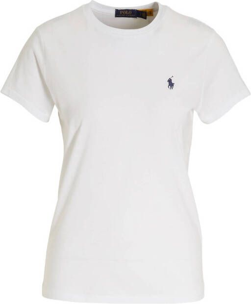 Polo Ralph Lauren Wit Katoenen T-shirt met Logo Borduurwerk White Dames