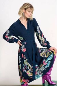 POM Amsterdam blousejurk met paisleyprint en ceintuur donkerblauw