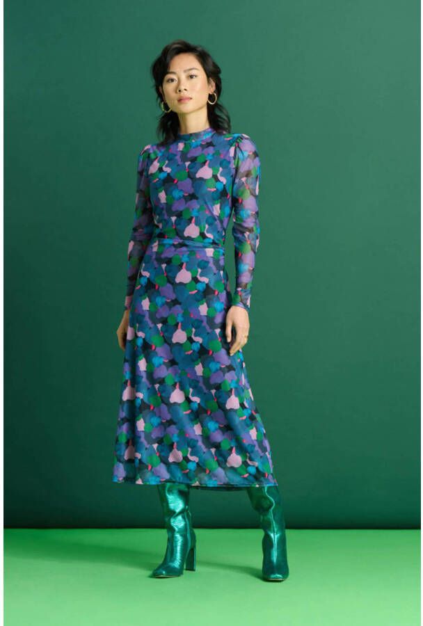 POM Amsterdam jurk met all over print en mesh paars