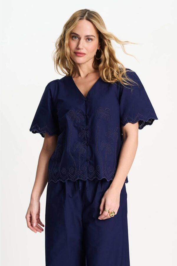 POM Amsterdam blouse broderie donkerblauw