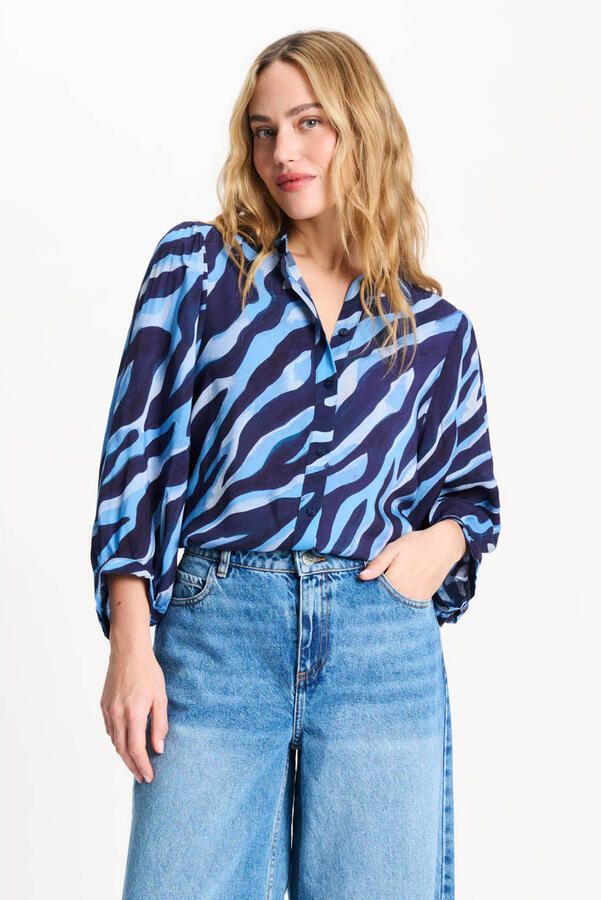 POM Amsterdam blouse met dierenprint blauw
