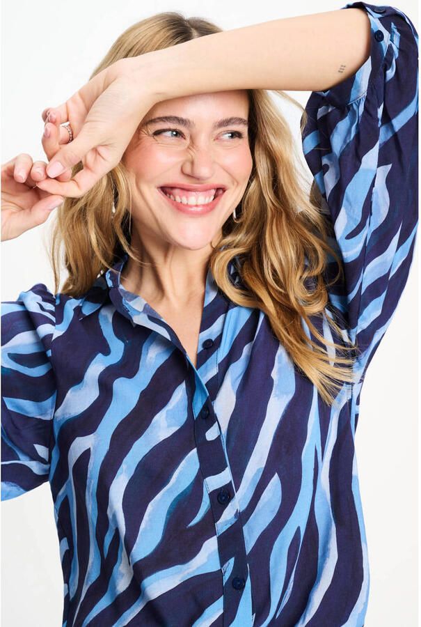 POM Amsterdam blouse met dierenprint blauw - Foto 3
