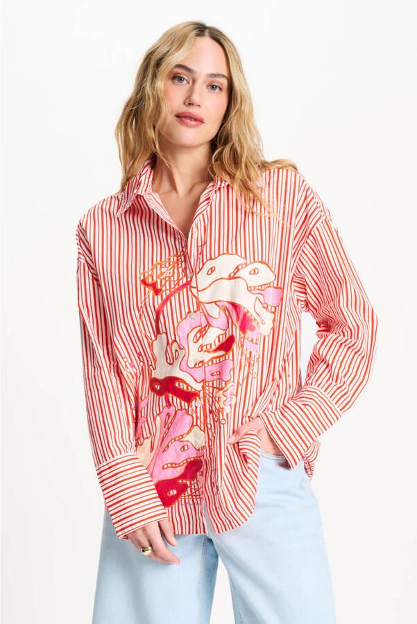 POM AMSTERDAM Dames Blouses Blouse Poplin Striped Orange Multi - Foto 5
