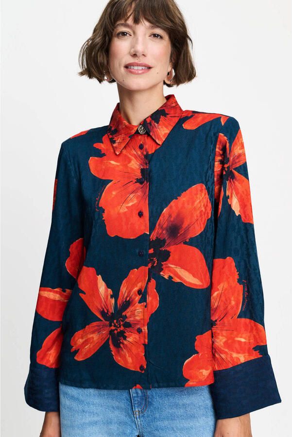 POM Amsterdam gebloemde blouse donkerblauw rood
