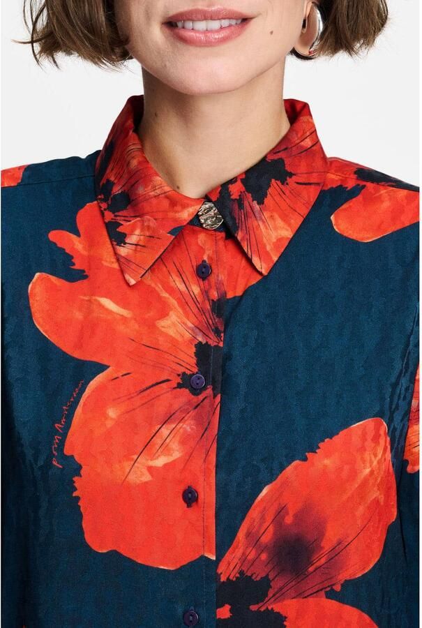 POM Amsterdam gebloemde blouse donkerblauw rood - Foto 2