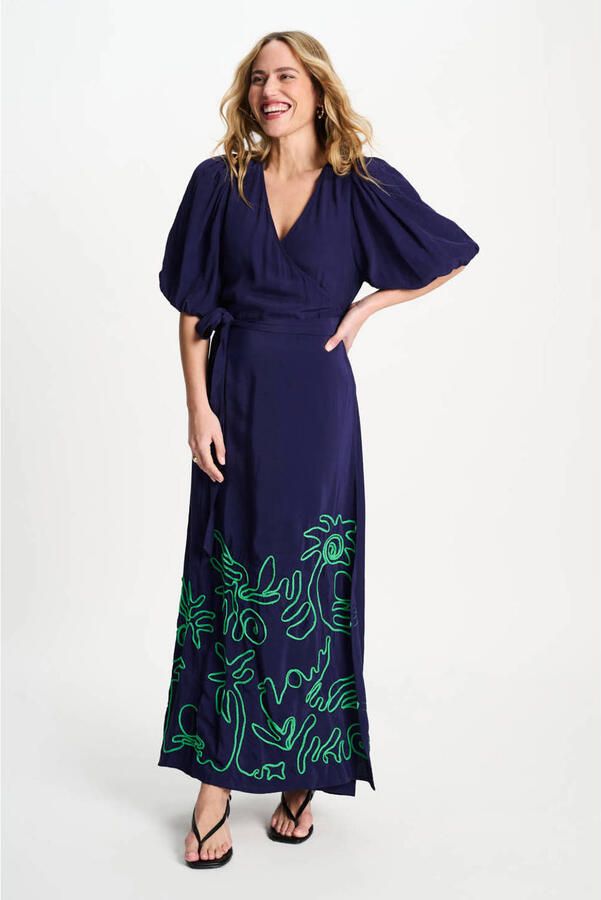 POM Amsterdam gebloemde maxi jurk donkerblauw