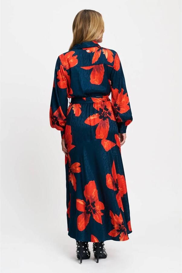 POM Amsterdam gebloemde maxi jurk met ceintuur donkerblauw rood - Foto 2