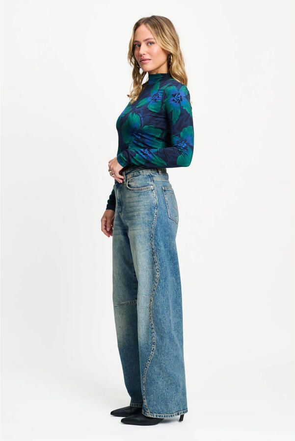 POM Amsterdam gebloemde top blauw groen - Foto 2
