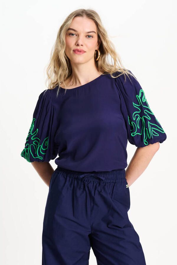 POM Amsterdam gebloemde top donkerblauw