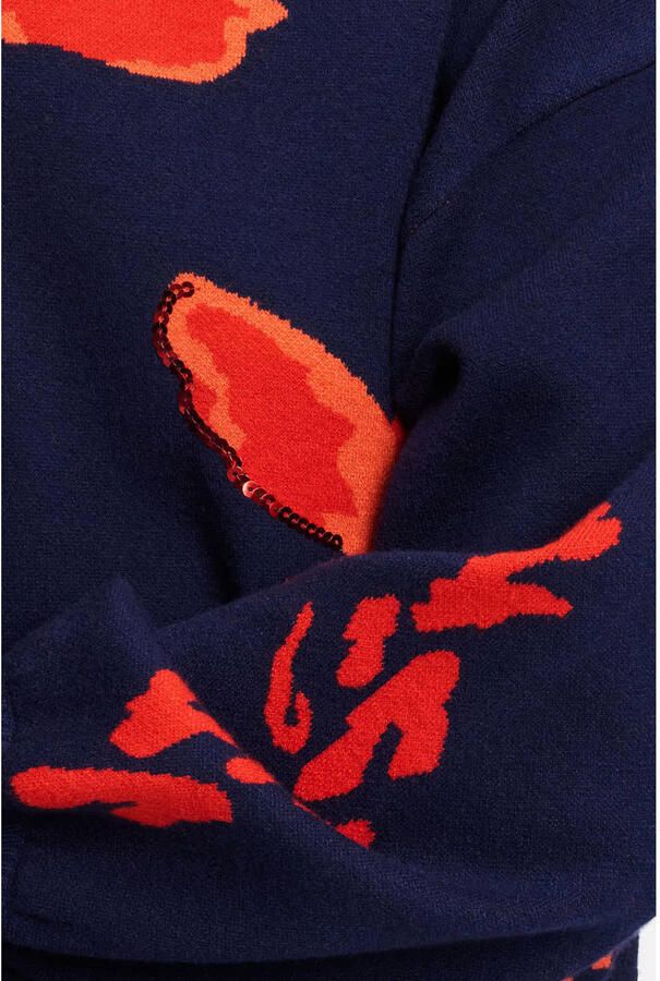 POM Amsterdam gebreide gebloemde trui donkerblauw oranje - Foto 2