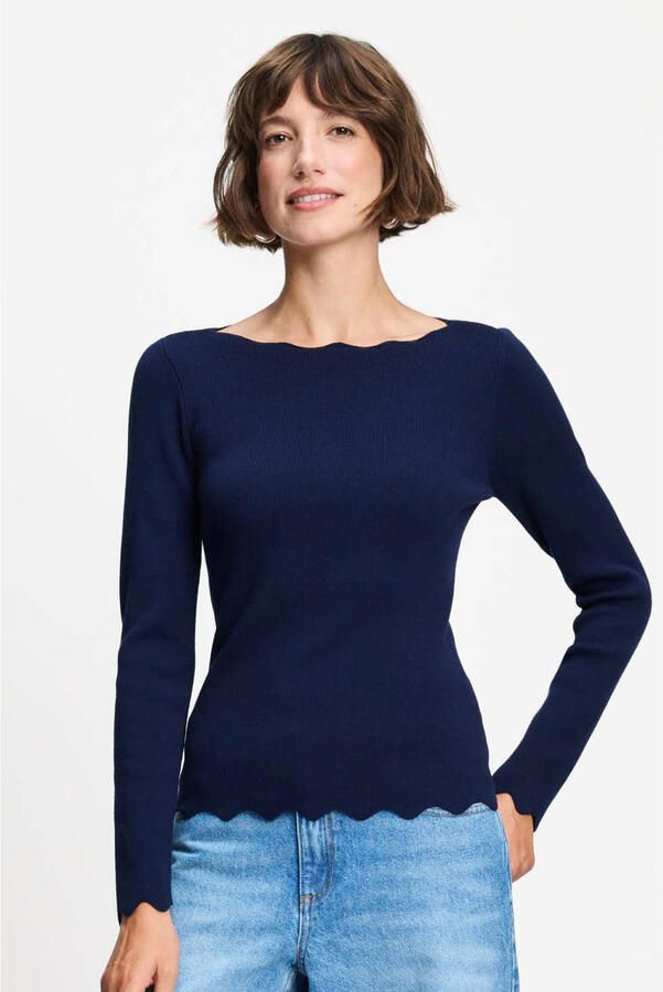POM Amsterdam gebreide top met ruches donkerblauw