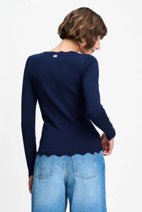 POM Amsterdam gebreide top met ruches donkerblauw - Foto 2